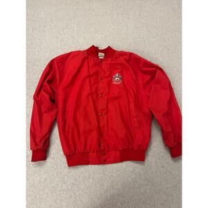 Texas Rangers Ballpark Staff Jacket Mens Large Fleece‎ Lined Snap USA Made Red